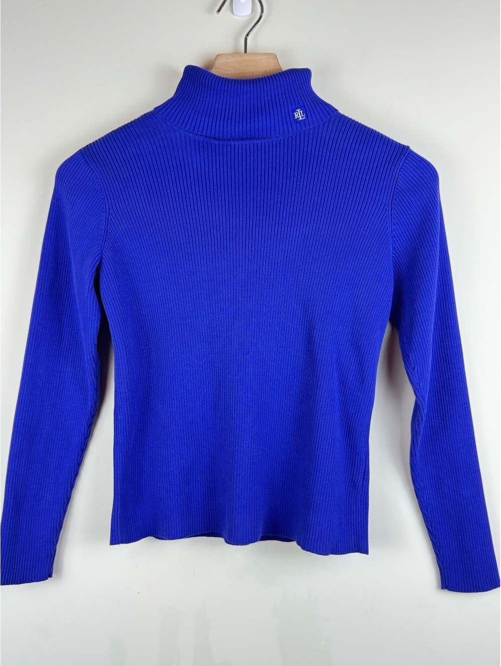 Lauren Ralph Lauren Cobalt Blue Ribbed Cotton Turtleneck Sweater RL Logo XS/S
